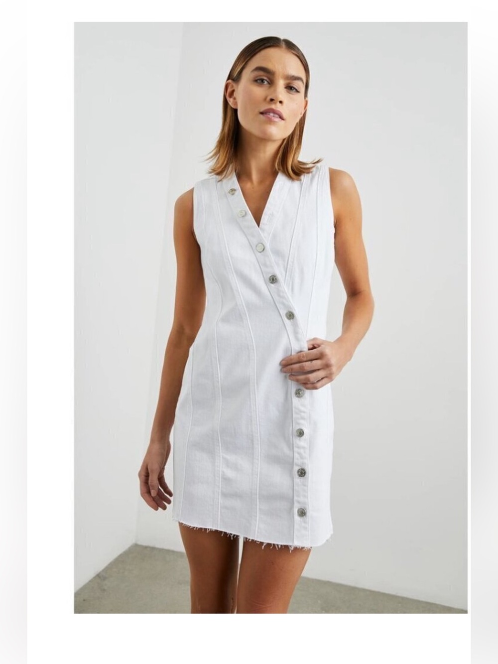 RAILS Denim Strand Asymmetric Denim Button-Up Dress in Salt White Size Small